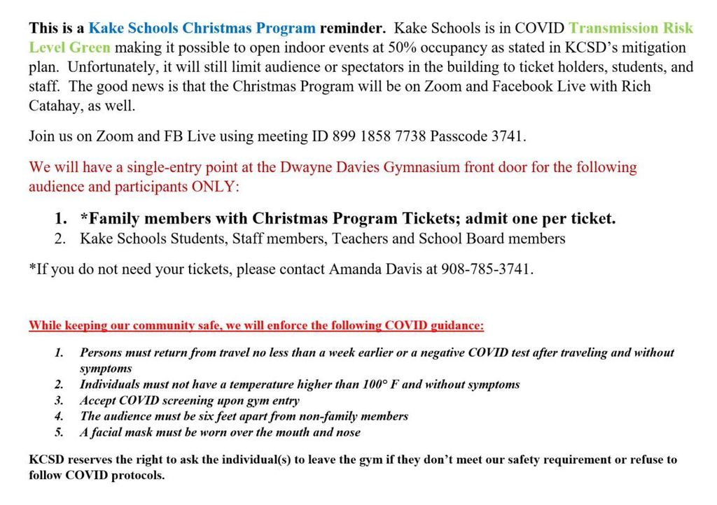 Christmas Program Reminder